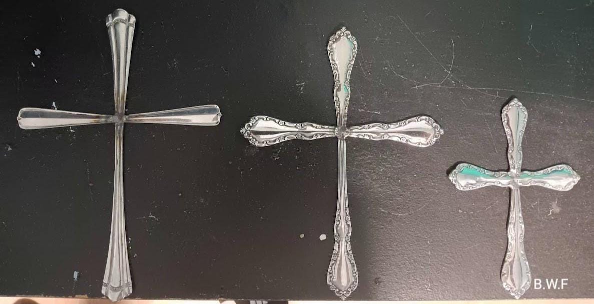 Handmade Stainless Steel Cross | Ornate Religious Wall Art | Backwoods Foliage