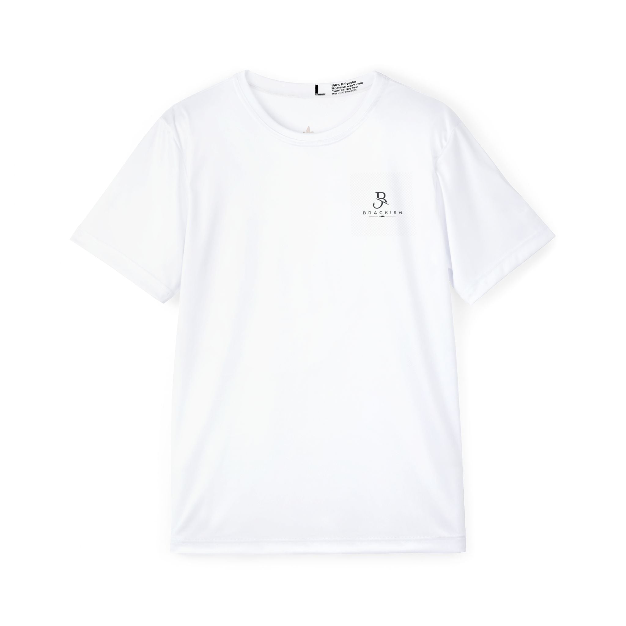 front of a white brackish co shirt